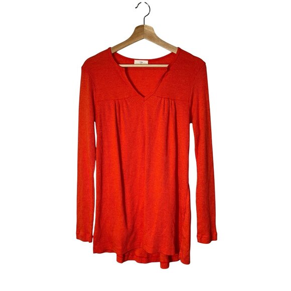 T.La Anthropologie Ribbed Tangerine V-Neck Tunic Top Size S Small Womens - Picture 1 of 9